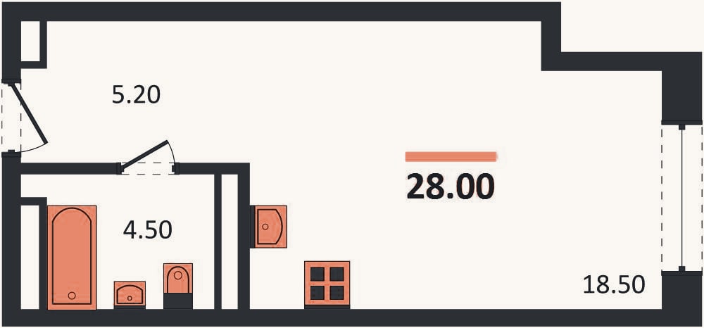 Планировка: Студия, 28 м²