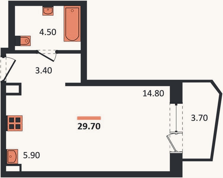 Планировка: Студия, 29,7 м²