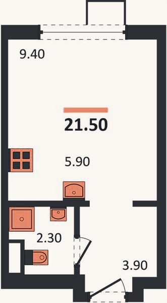 Планировка: Студия, 21,5 м²