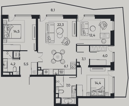 Планировка: 4+ к, 96,6 м²