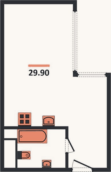 Планировка: 1-к, 29,9 м²
