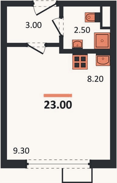Планировка: Студия, 23 м²