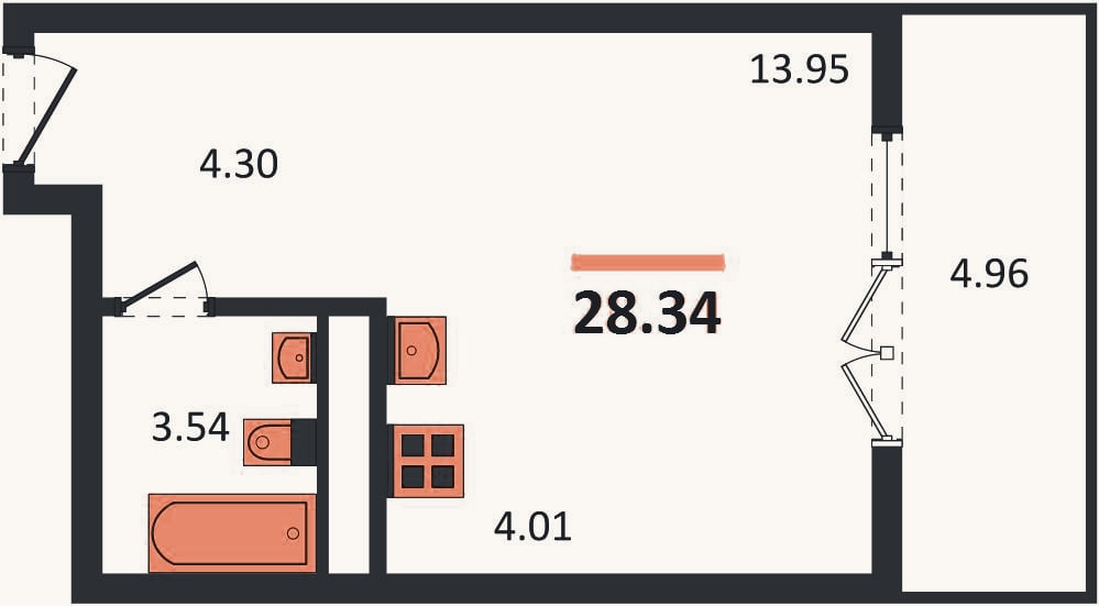 Планировка: Студия, 28,3 м²