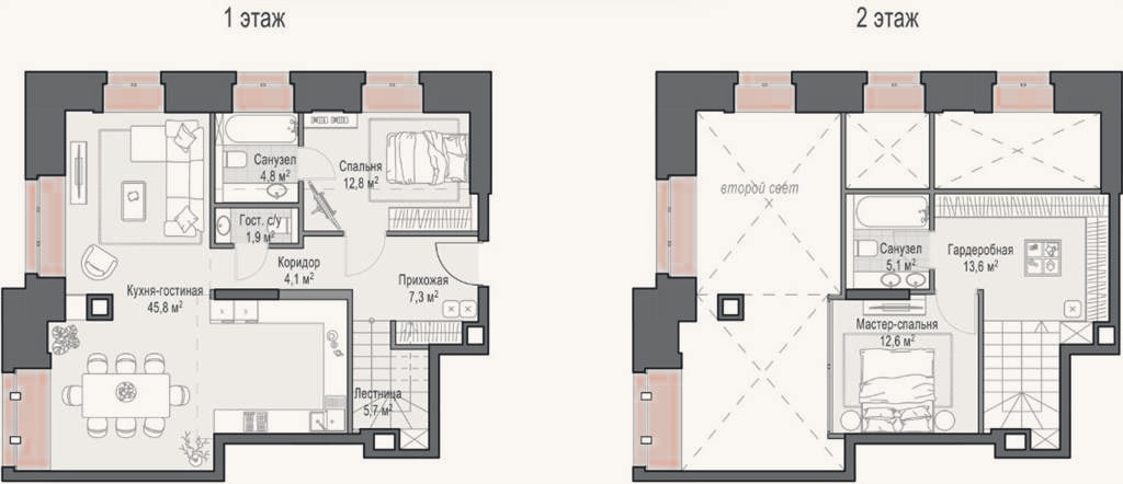Планировка: 2-к, 113,5 м²