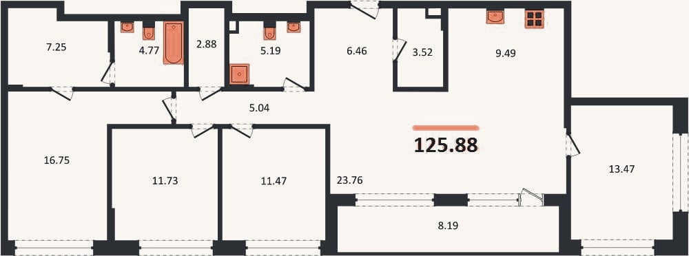 Планировка: 4+ к, 125,9 м²