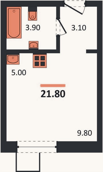 Планировка: Студия, 21,8 м²