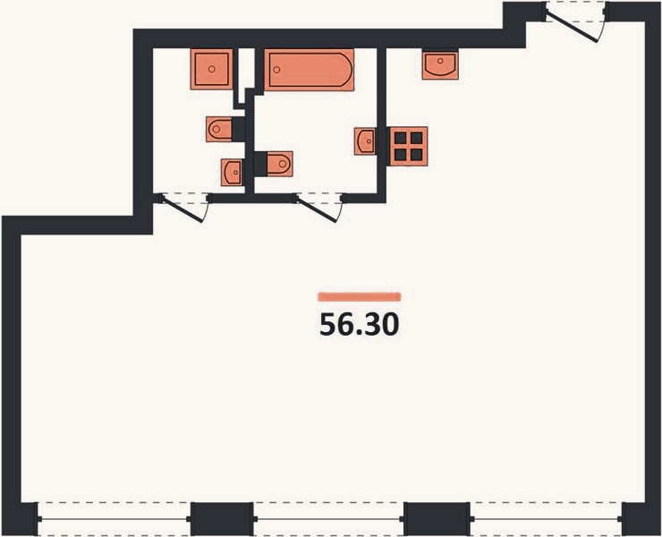 Планировка: 2-к, 56,3 м²