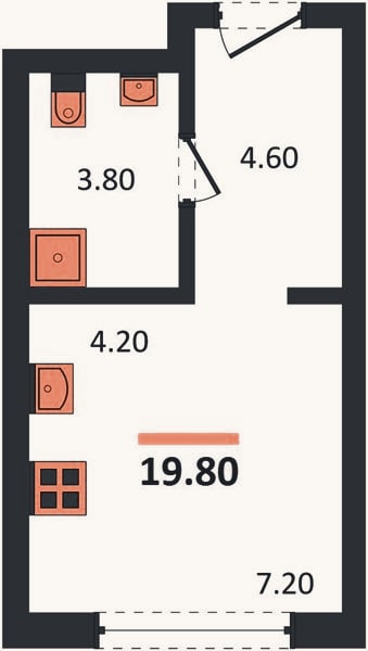 Планировка: Студия, 19,8 м²