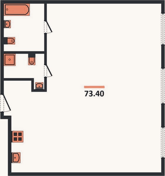 Планировка: 2-к, 73,4 м²