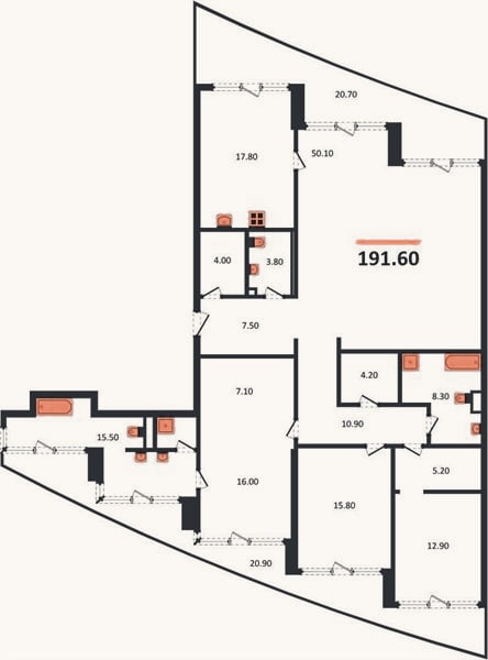 Планировка: 3-к, 191,6 м²