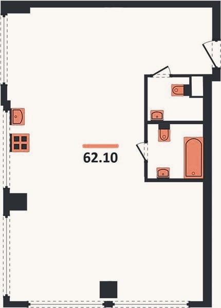 Планировка: 2-к, 62,1 м²
