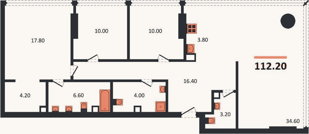 Планировка: 3-к, 112,2 м²