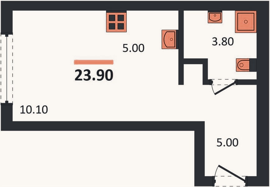 Планировка: Студия, 23,9 м²