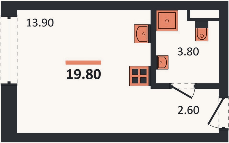 Планировка: Студия, 19,8 м²