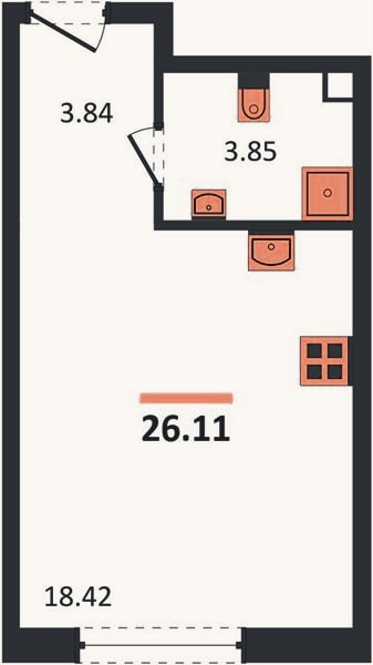 Планировка: Студия, 26,2 м²