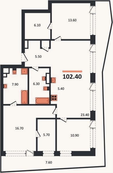 Планировка: 4+ к, 102,4 м²