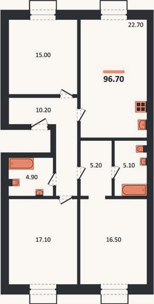 Планировка: 3-к, 96,7 м²