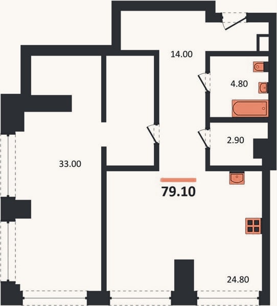 Планировка: 1-к, 79,1 м²