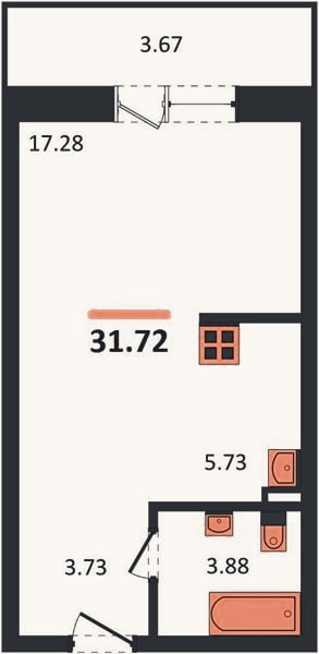 Планировка: Студия, 30,6 м²
