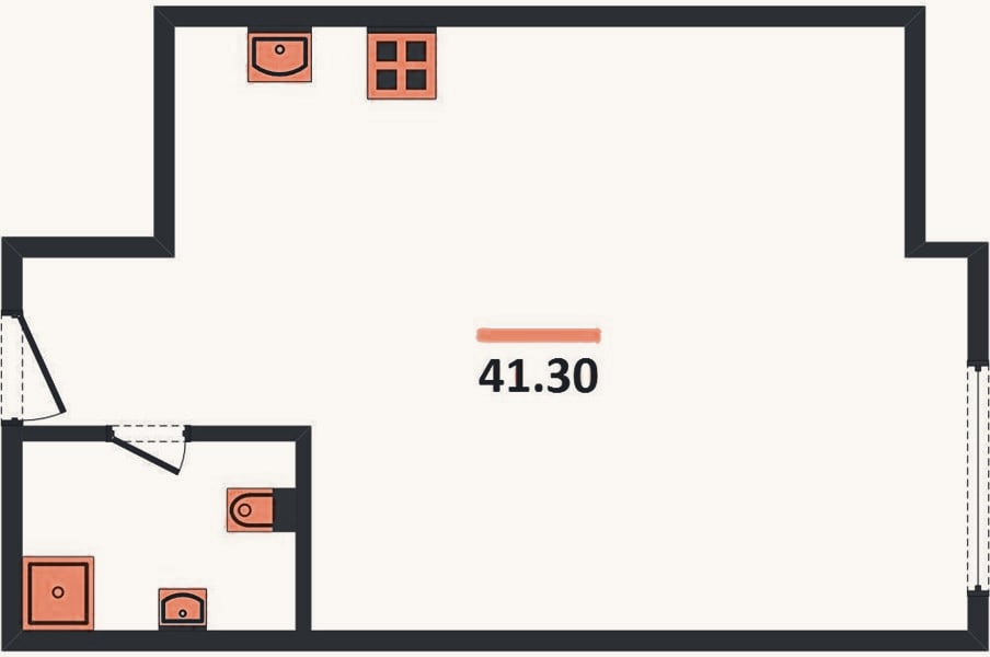 Планировка: Студия, 41,3 м²
