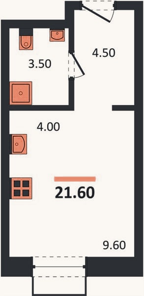 Планировка: Студия, 21,6 м²