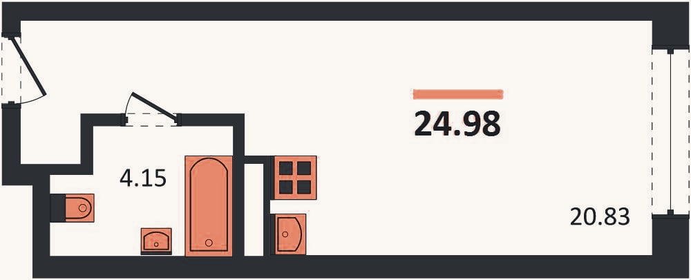 Планировка: Студия, 25 м²