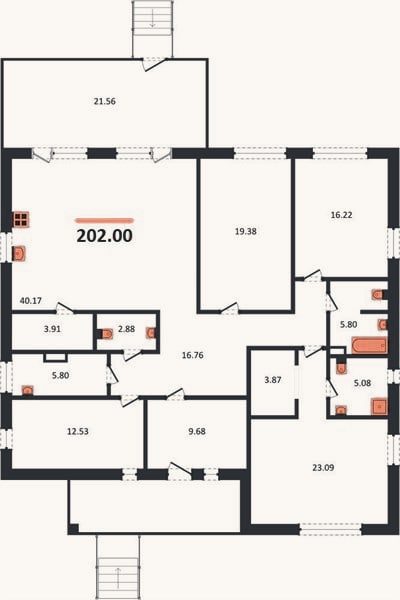 Планировка: 4+ к, 202 м²