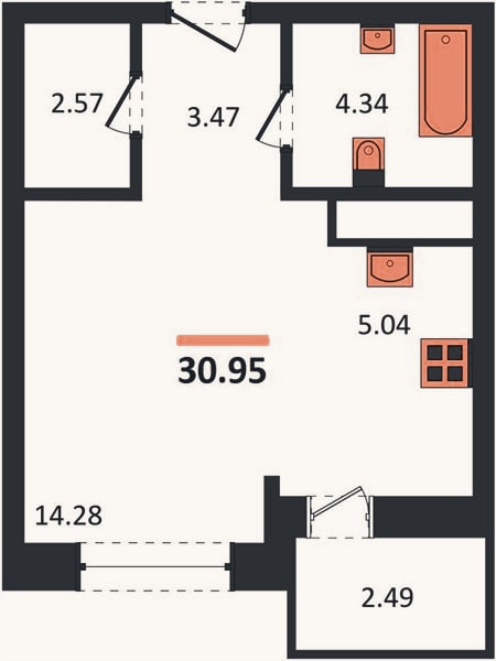 Планировка: Студия, 31 м²