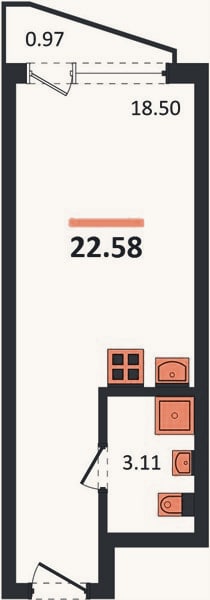 Планировка: Студия, 22,6 м²