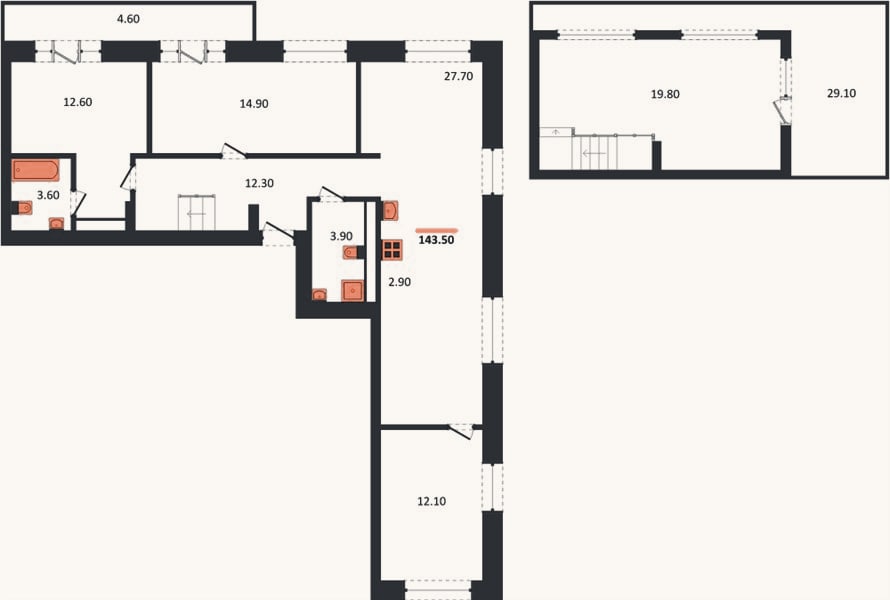 Планировка: 3-к, 143,5 м²