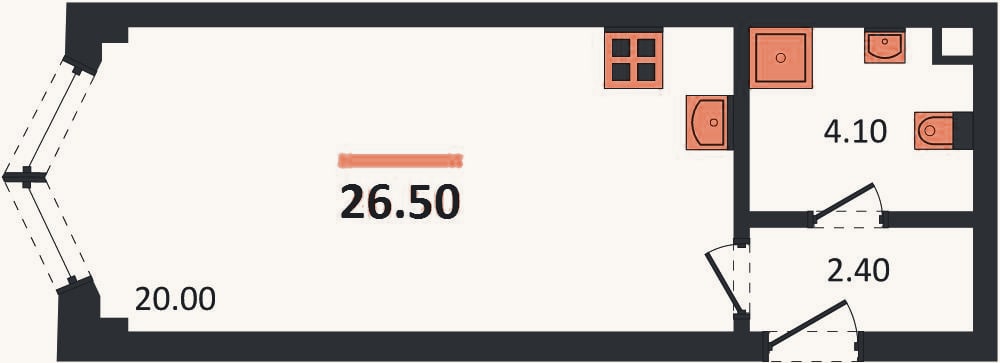Планировка: Студия, 26,5 м²