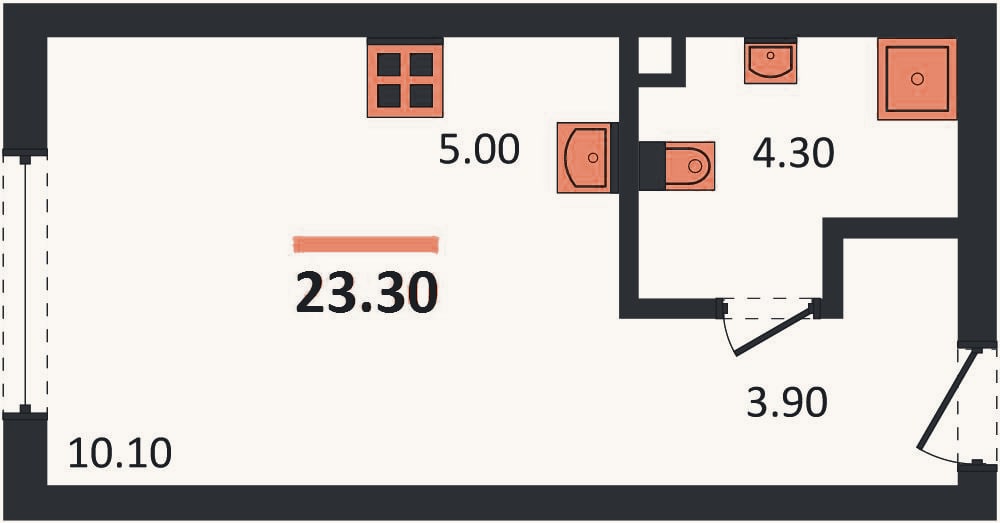 Планировка: Студия, 23,3 м²