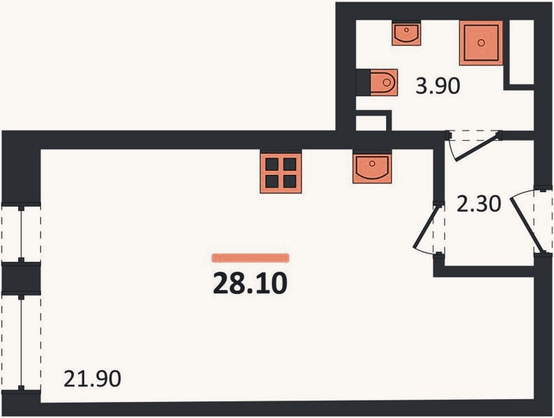 Планировка: Студия, 28,1 м²
