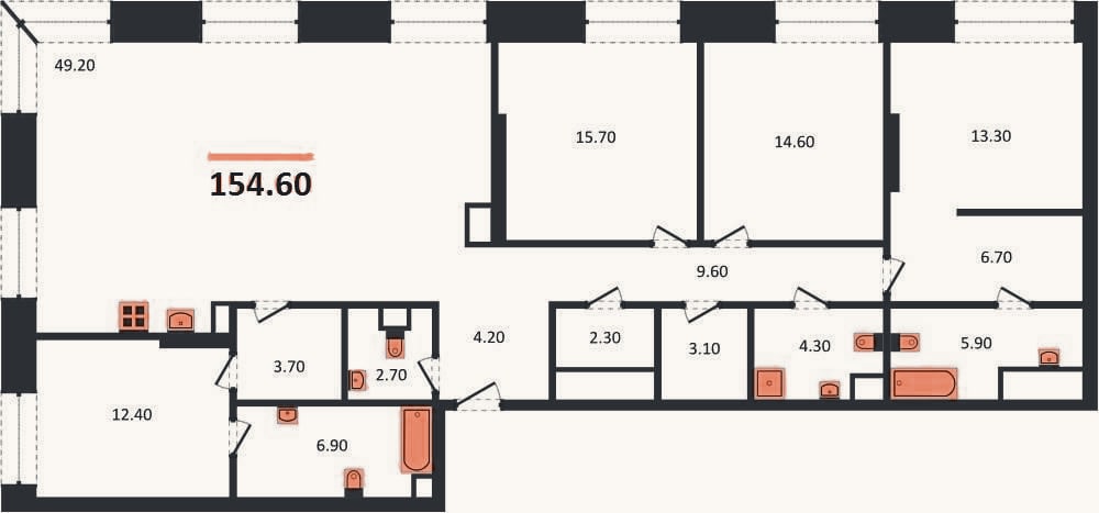 Планировка: 4+ к, 154,6 м²