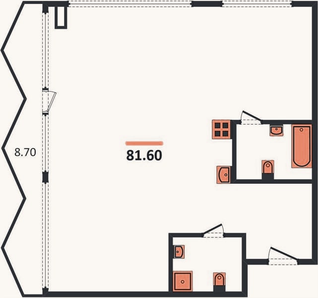Планировка: 2-к, 81,6 м²