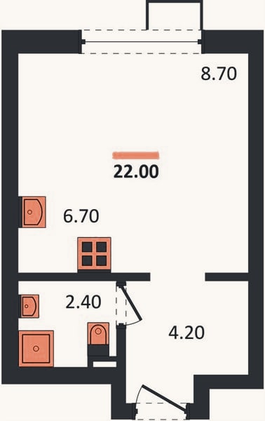 Планировка: Студия, 22 м²