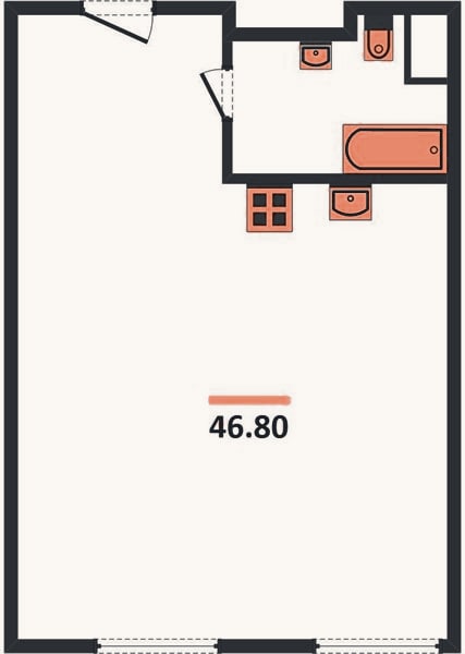 Планировка: 1-к, 46,8 м²