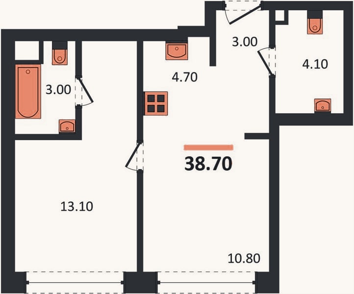 Планировка: 1-к, 39,7 м²