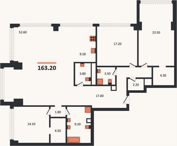 Планировка: 3-к, 163,2 м²