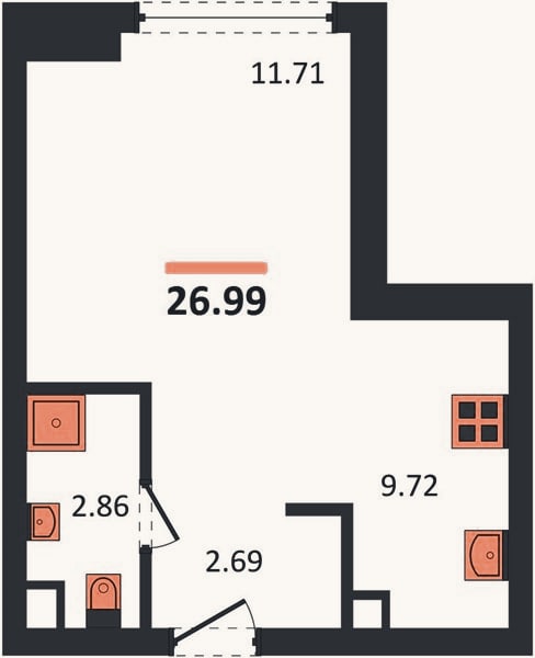 Планировка: Студия, 23 м²