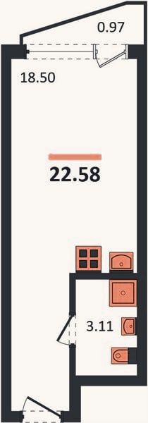 Планировка: Студия, 22,6 м²