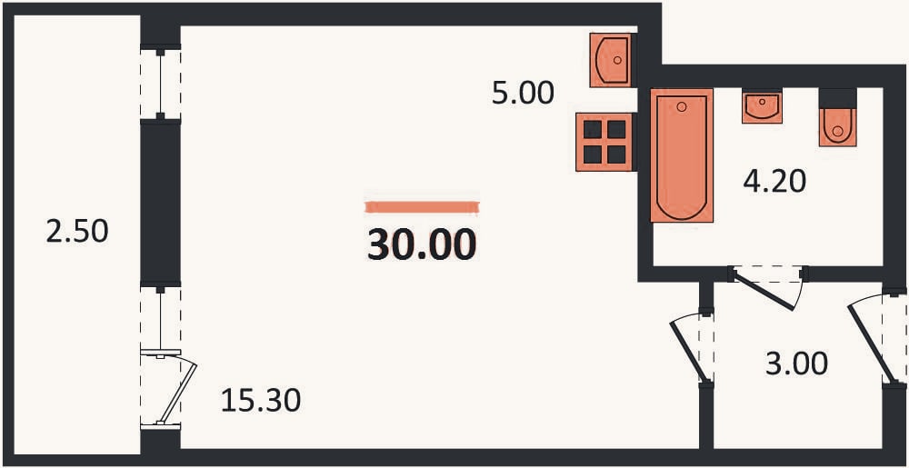 Планировка: Студия, 30 м²