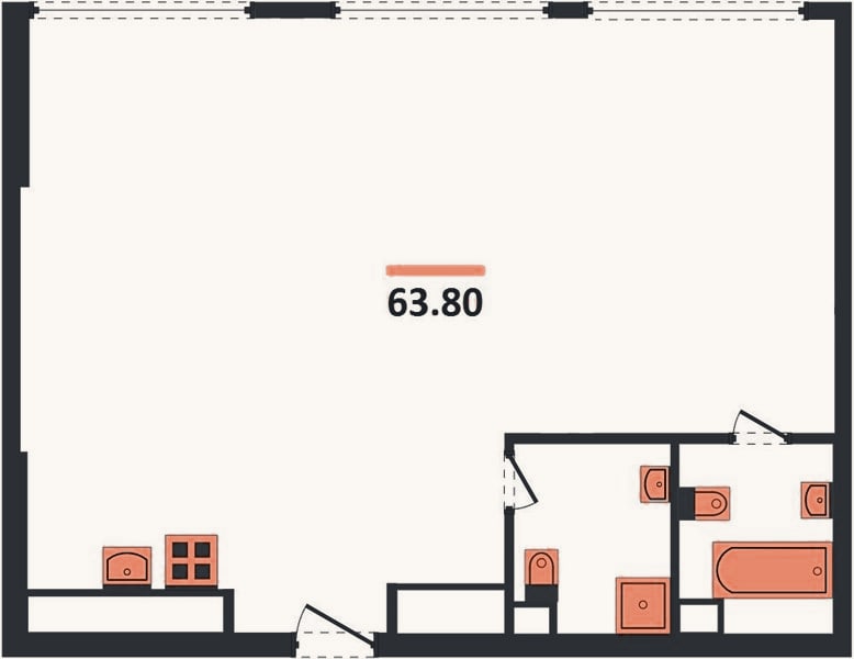 Планировка: 2-к, 63,8 м²
