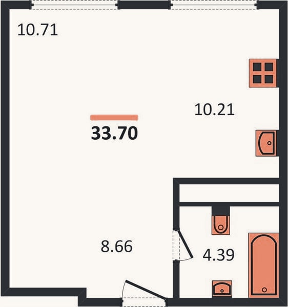 Планировка: Студия, 33,6 м²