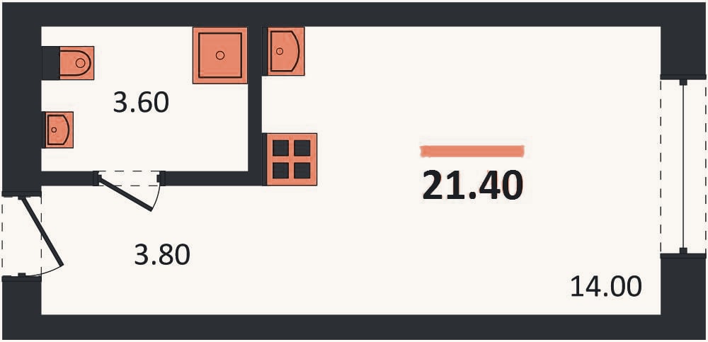 Планировка: Студия, 21,4 м²