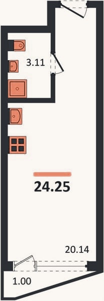 Планировка: Студия, 24,3 м²