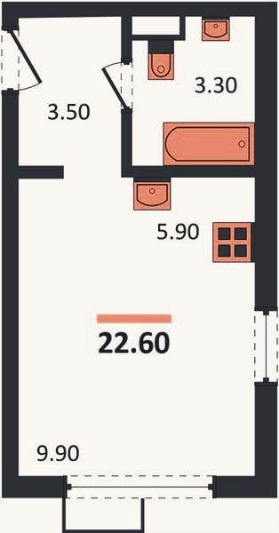 Планировка: Студия, 22,6 м²