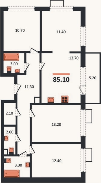 Планировка: 4+ к, 85,1 м²