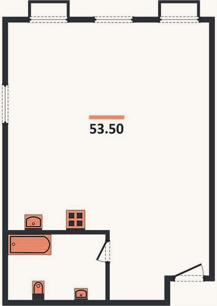Планировка: Студия, 53,4 м²