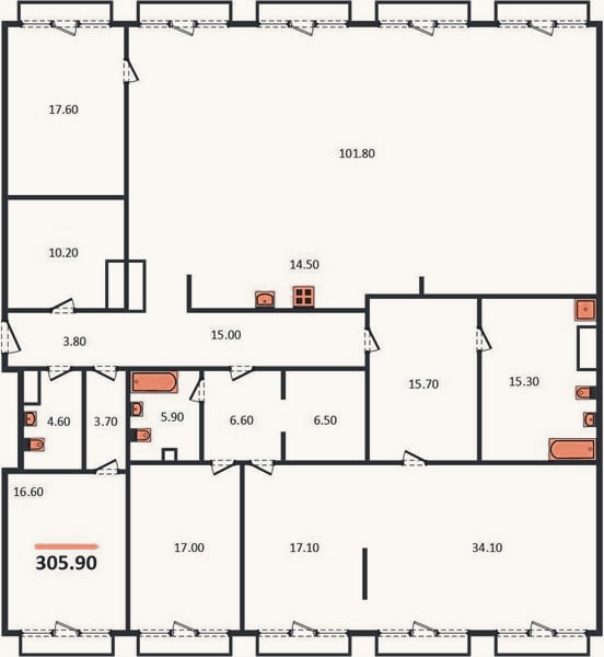 Планировка: 4+ к, 305,9 м²